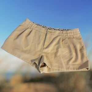 H&M Divided Women Size 10 stretch Mid Rise Beige shorts Tan Brown Medium T04